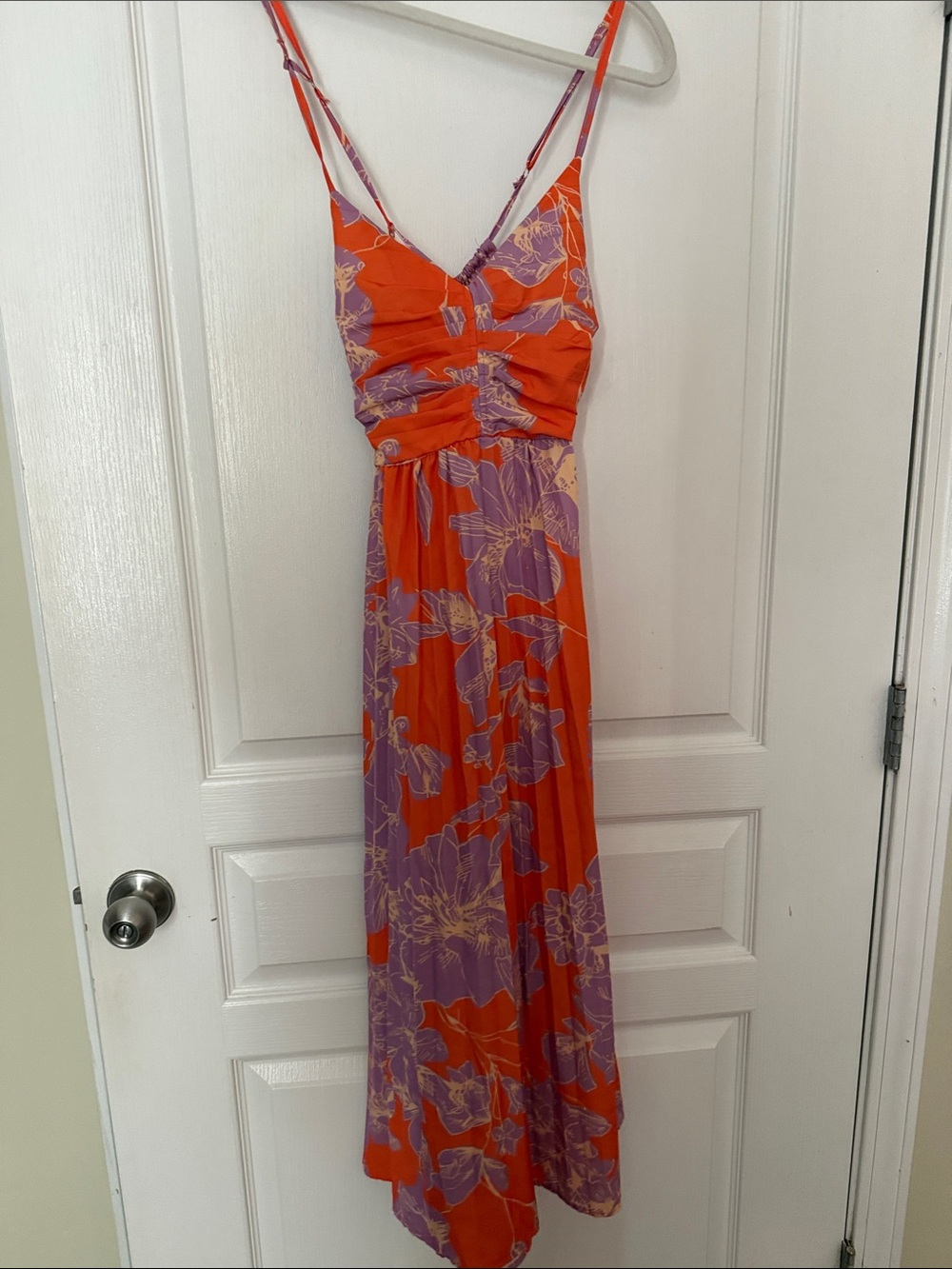 Orange & Lavender Floral Maxi Dress, Women's Summer Spaghetti-Strap